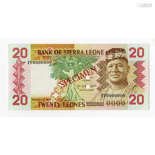 Bank of Sierra Leone, 1984 Specimen Banknote.