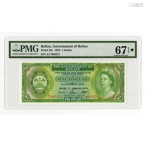Government of Belize, 1976 Issue Banknote, Highest graded in PMG Census.