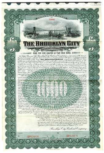 Brooklyn City Railroad Co., 1906 Specimen Bond