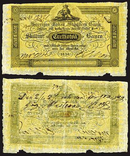 Sveriges Rikes Standers Bank, 1836 Issue.