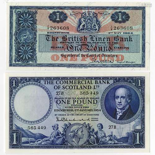 British Linen Bank & Commercial Bank of Scotland. 1954-1964. Pair of Issued Notes.