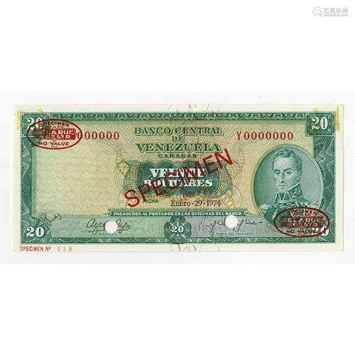 Banco Central de Venezuela, 1974 Specimen Banknote.