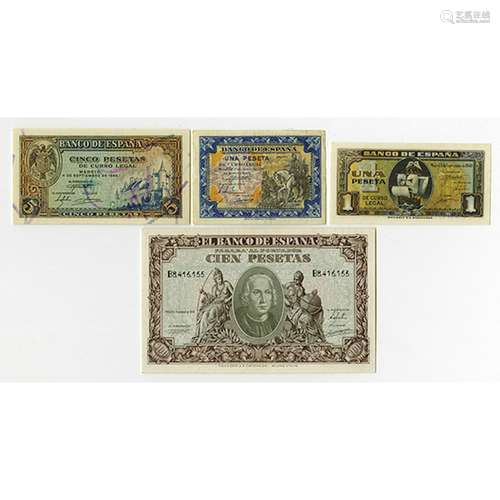 Banco de Espana. 1940. Quartet of Issued Notes.