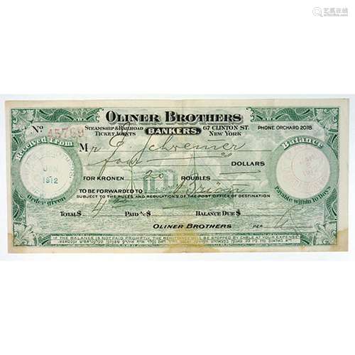 Oliner Brothers. 1912 Receipt.