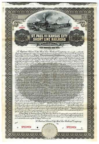 St. Paul and Kansas City Short Line Railroad Co., 1911 Specimen Bond