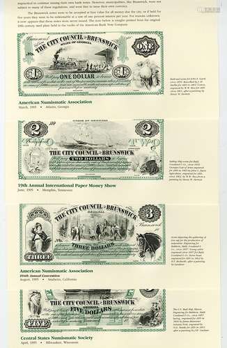 Lot of 12 ABNC Souvenir Cards, All with of the City Council of Brunswick, GA Obsolete Reprints of 1870 Obsolete Banknotes.