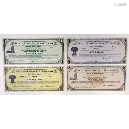 State of North Dakota. 1933. Quartet of Unissued Depression Scrip.