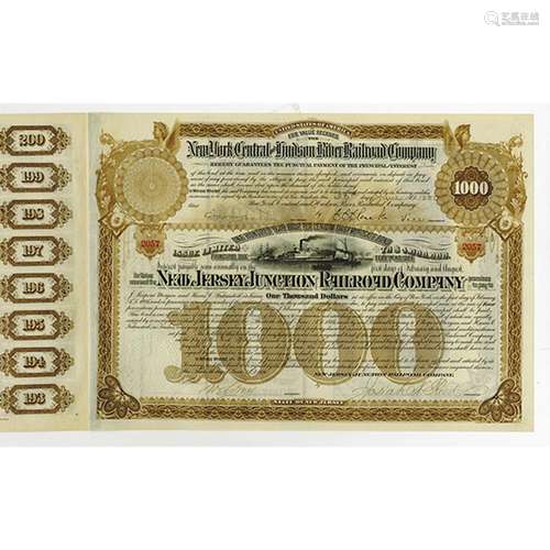 J.P. Morgan Signature as Trustee on New Jersey Junction Railroad Co., Issued $1000 Coupon Bond.