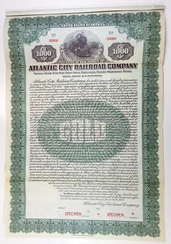 Atlantic City Railroad Co., 1924 Specimen Bond.