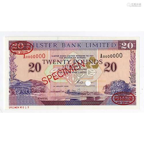 Ulster Bank Limited, 1996 Specimen Banknote.