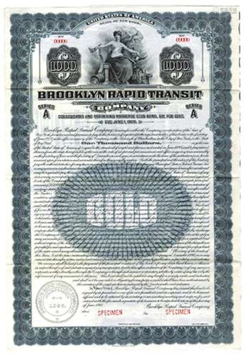 Brooklyn Rapid Transit Co., 1918 Specimen Bond