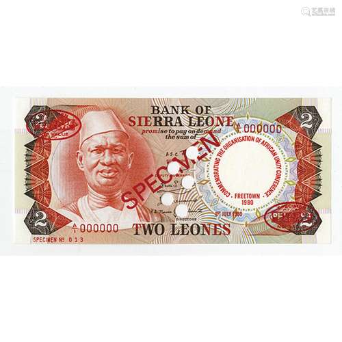 Bank of Sierra Leone, 1980 Specimen Banknote.