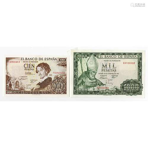 Banco de Espana. 1965. Pair of Issued Notes.