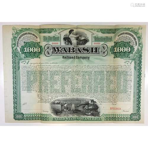 Wabash Railroad Co. 1889 Specimen Bond.