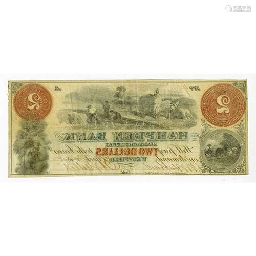 Massachusetts, Hampden Bank, 1861 Issued Obsolete Banknote.