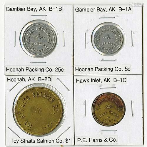 Quartet of Trade Tokens from Gambier Bay, Hawk Inlet, and Hoonah