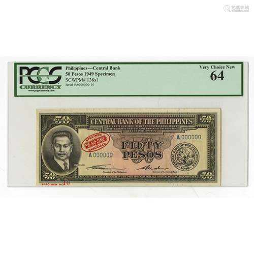 Central Bank of the Philippines, ND (1949) Specimen Banknote.