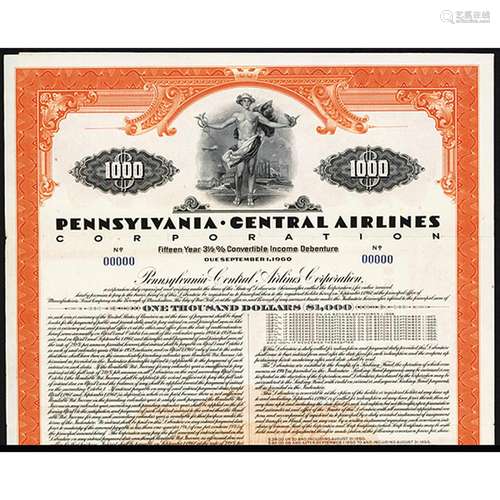 Pennsylvania Central Airlines Corp. Specimen Bond.