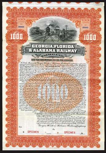 Georgia, Florida & Alabama Railway Co., 1904 Specimen Bond