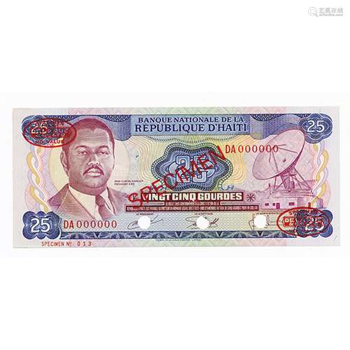 Banque Nationale de la Republique d'Haiti, L.1973 Specimen Banknote.