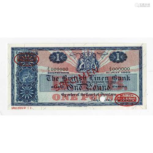 British Linen Bank, 1963 Specimen Banknote.