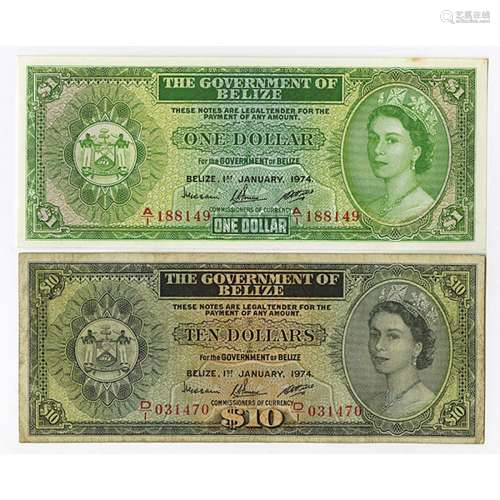 Government of Belize, 1974 Issue Banknote Pair.