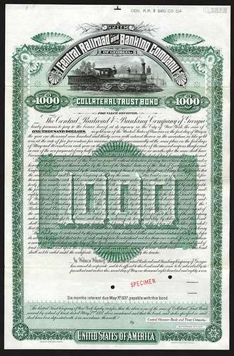 Central Railroad and Banking Co. of Georgia, 1887 Specimen Bond