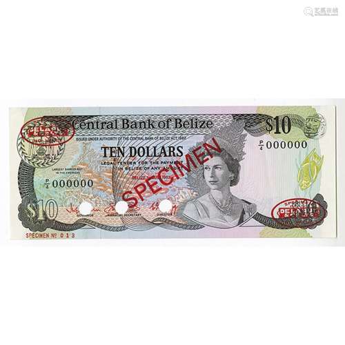 Central Bank of Belize, 1983 Specimen Banknote.