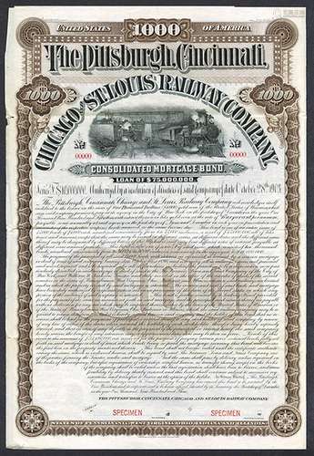 Pittsburgh, Cincinnati, Chicago and St. Louis Railway Co., 1903 Specimen Bond.