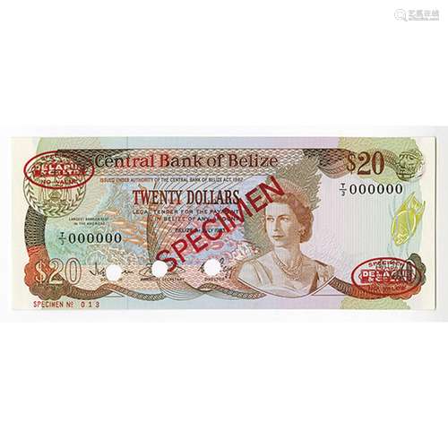 Central Bank of Belize, 1983 Specimen Banknote.