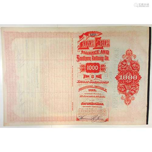 Lake Erie, Alliance and Southern Railway Co., 1887 Issued Bond.