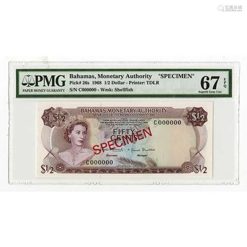 Bahamas Monetary Authority, 1968 1/2 Dollar High grade Specimen.