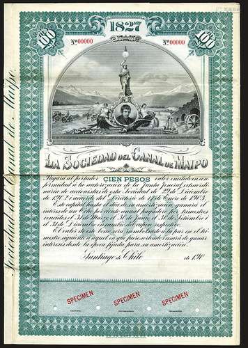 Sociedad del Canal De Maipo, 190x Specimen 8% Bond.