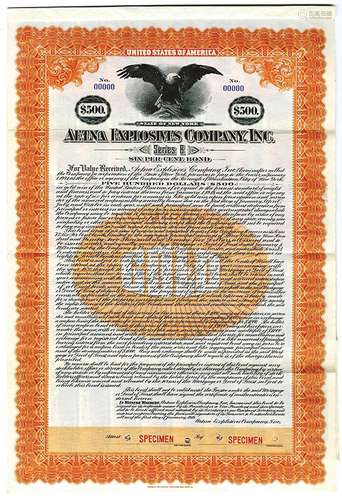 Aetna Explosives Co., Inc., 1919 Specimen Bond