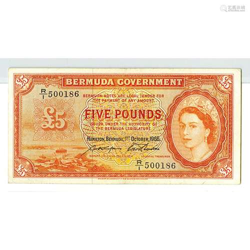 Bermuda Government, 1966 Issue Banknote.