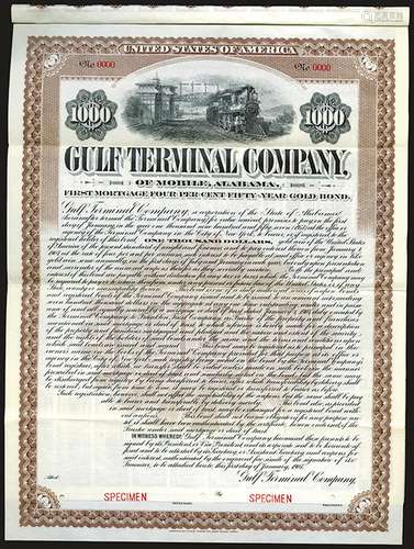 Gulf Terminal Company of Mobile Alabama, 1907 Specimen Bond.