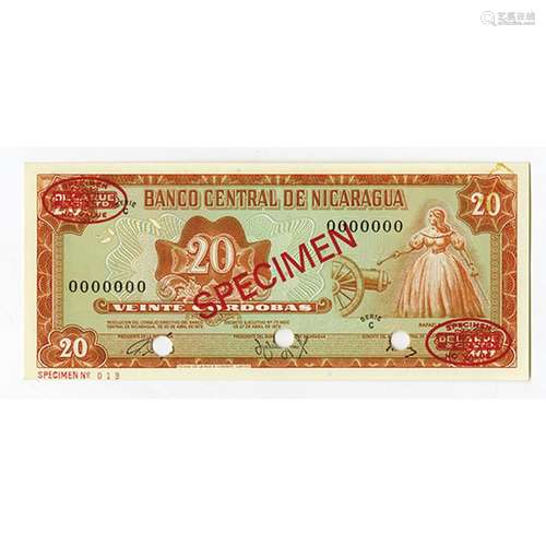 Banco Central de Nicaragua, 1972 Specimen Banknote.