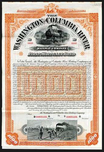 Washington and Columbia River Railway Co. 1896 Specimen Bond.