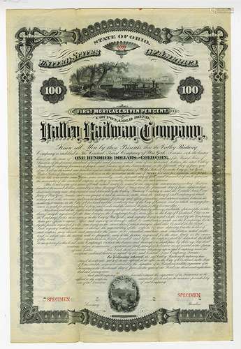 Valley Railway Co., 1879, Ohio Specimen Bond Rarity.