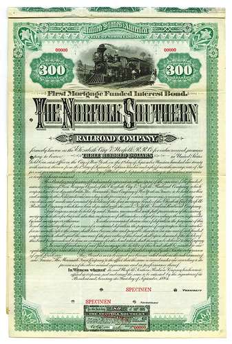 Norfolk Southern Railroad Co., 1884 Specimen 