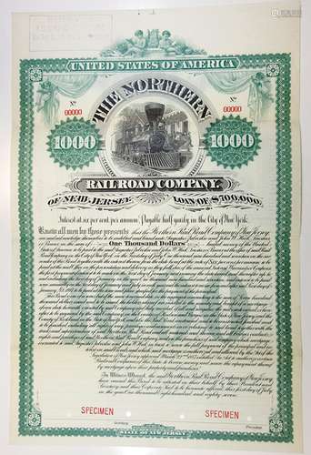 Northern Rail Road Company of New Jersey, 1887 Specimen Bond.