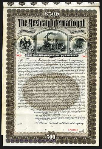 Mexican International Railroad Co. 1897 Specimen Bond.