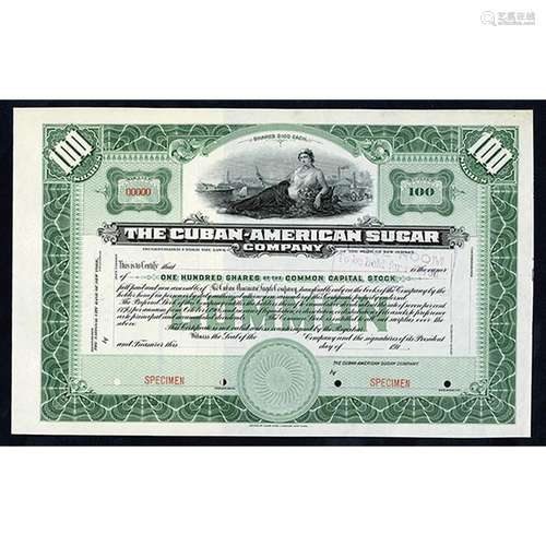 Cuban-American Sugar Co., 191x, Specimen Stock Certificate.