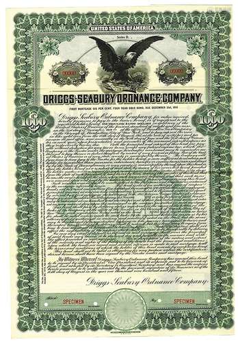 Driggs-Seabury Ordnance Co., 1915 Specimen Bond