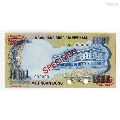 National Bank of Viet Nam, ND (1972) Specimen Banknote.