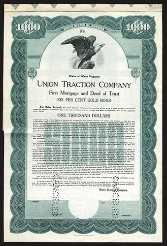 Union Traction Co., 1920 Specimen Bond