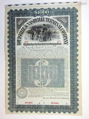 Louisville & Nashville Terminal Co., 1896 Specimen Bond