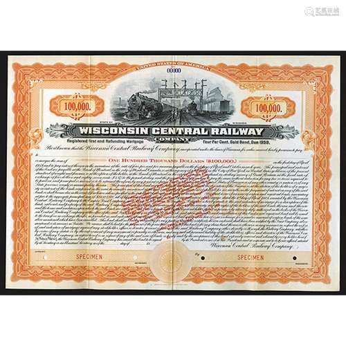 Wisconsin Central Railway Co. 1909 Specimen Bond