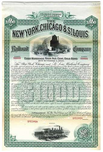 New York, Chicago and St. Louis Railroad Co., 1887 Specimen Bond