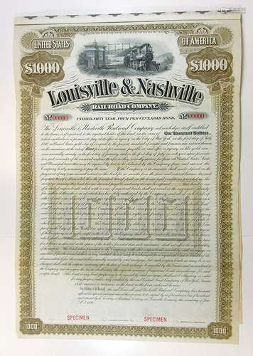 Louisville and Nashville Railroad Co., 1890 Specimen Bond